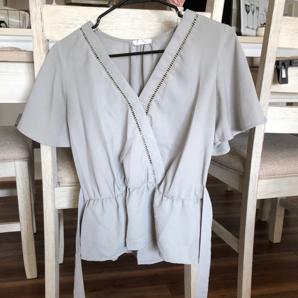 Green crossover short sleeve blouse